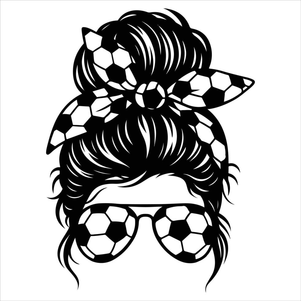 Stylish Soccer Mom Messy Bun Illustration for Game Day and Athletic Mom Design vector