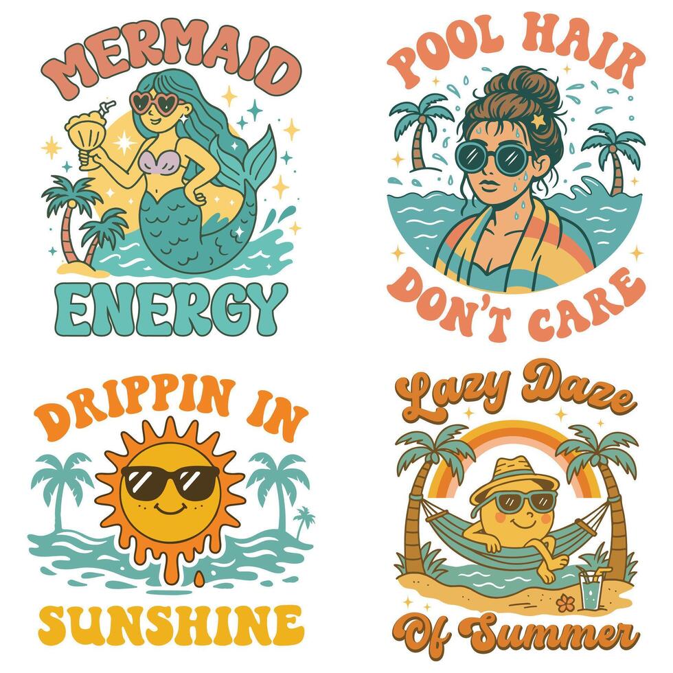 Summer Tee Shirt Design Sublimation, Summer Vibes illustration, Summer Vacation Graphics bundle vector