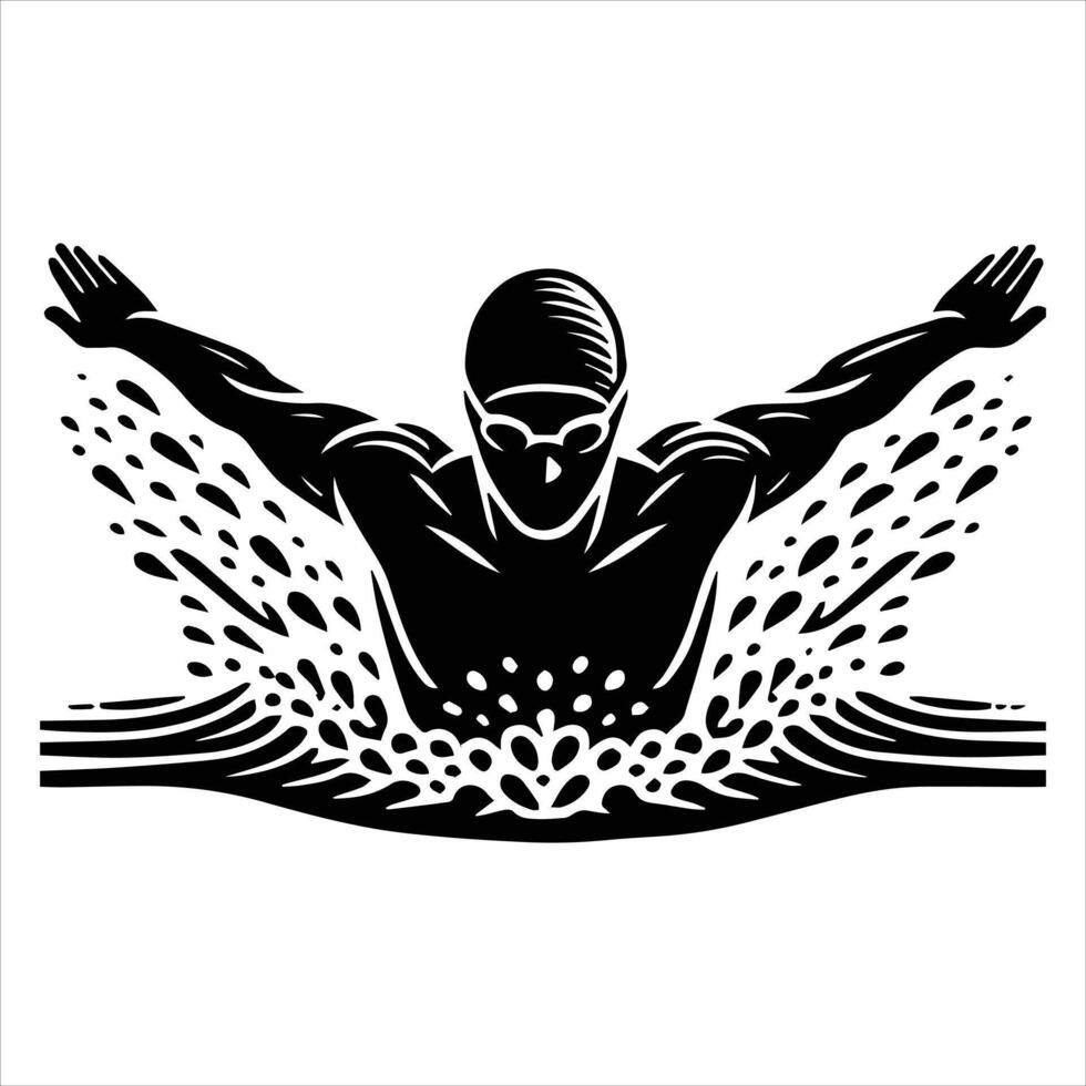 Freestyle Swimmer Clipart with Racing Silhouette Art vector