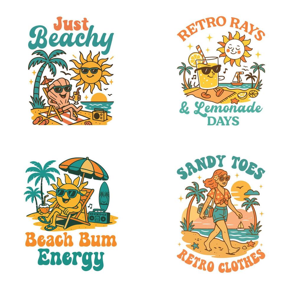 pack of - Retro Vintage Summer T-shirt Typography , Summer Summer Vacation illustration, Summer Beach Vibes Graphics vector