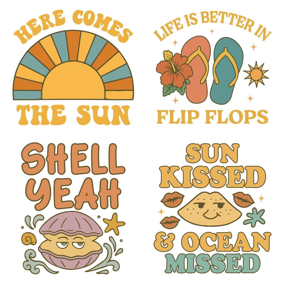 Retro Vintage Summer T-shirt Typography , collection of Summer Summer Vacation illustration, collection of Summer Beach Vibes Graphics vector