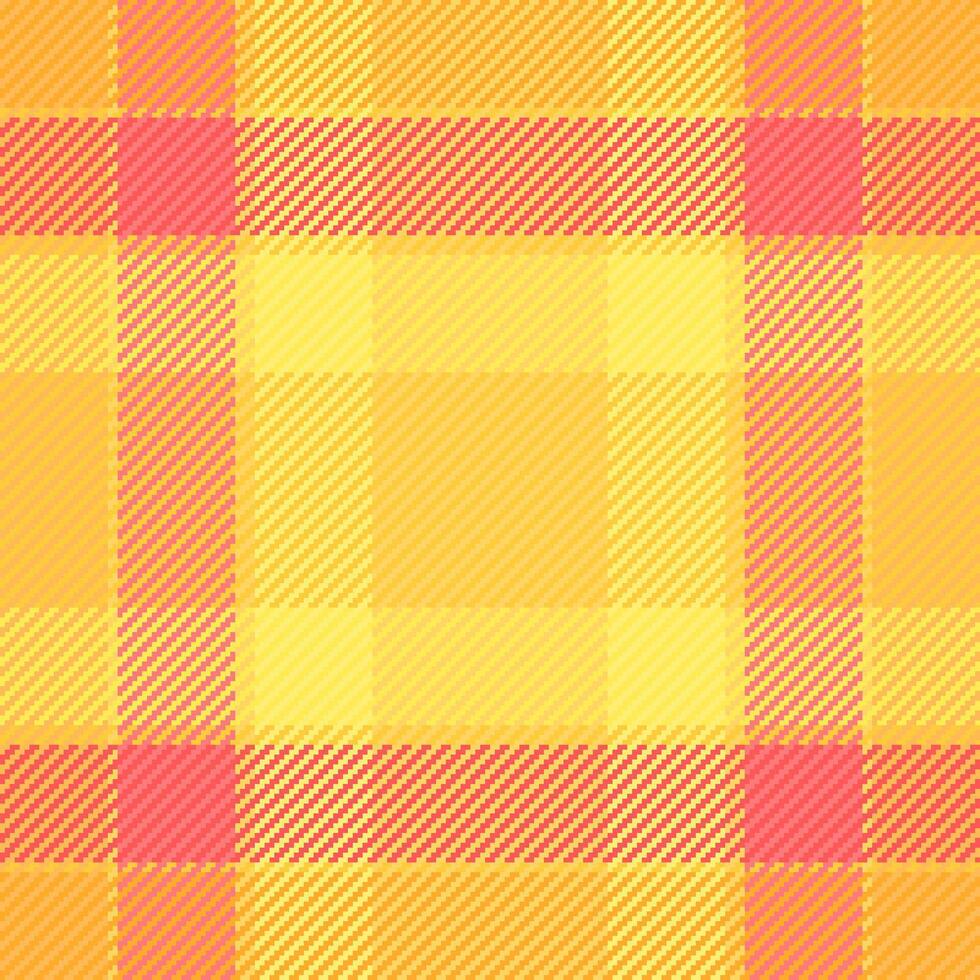 Vibrant yellow and coral plaid pattern. Perfect for textile design, website backgrounds, or cheerful branding. This cheerful, seamless texture evokes warmth and optimism. vector