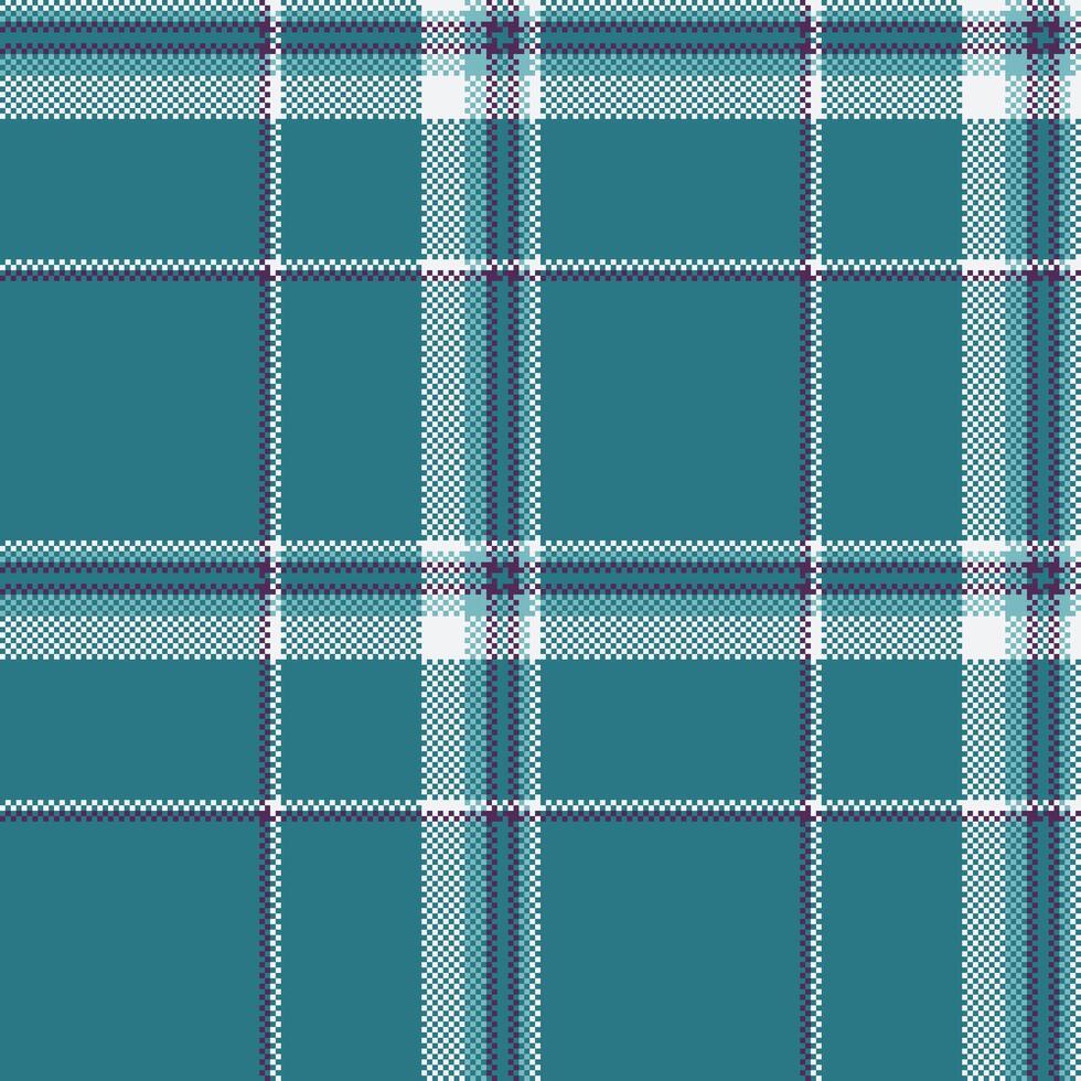 Classic pixelated plaid pattern with teal and white lines, perfect for vintage designs, backgrounds, and retro graphics. Evokes a nostalgic, cozy feel. vector