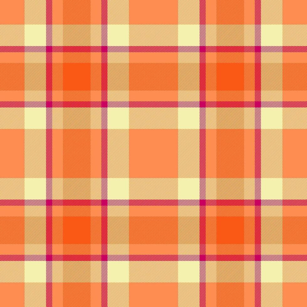 Vibrant orange and cream plaid pattern. Perfect for textile design, website backgrounds, or fashion projects. This cheerful, seamless texture evokes warmth and energy. vector