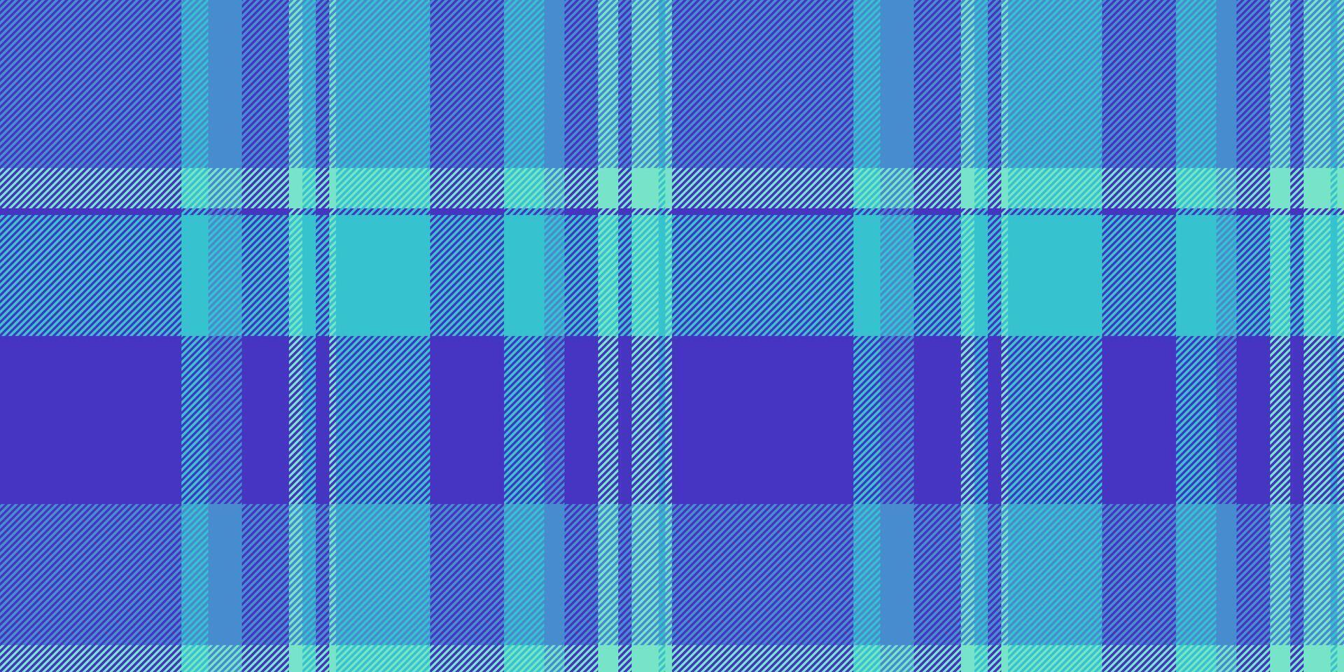 Craft plaid fabric textile, fade pattern background tartan. Pano check seamless texture in cyan and indigo colors. vector