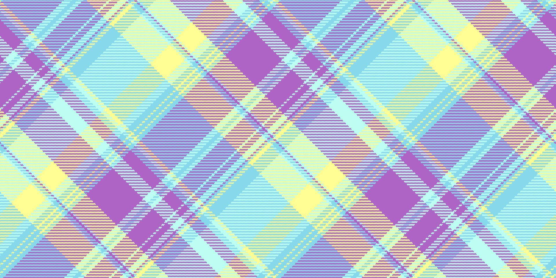 Styled background textile fabric, postcard seamless plaid texture. International tartan pattern check in purple and cyan colors. vector