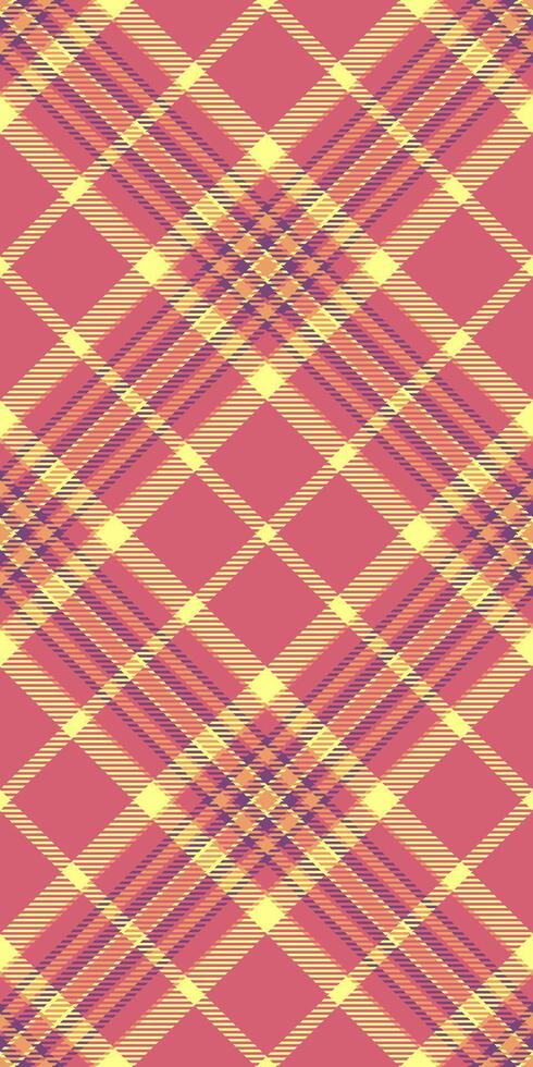 Vibrant pink and yellow plaid pattern, perfect for textile design, fashion, or website backgrounds. This seamless texture evokes warmth and energy, ideal for creating eyecatching visuals. vector