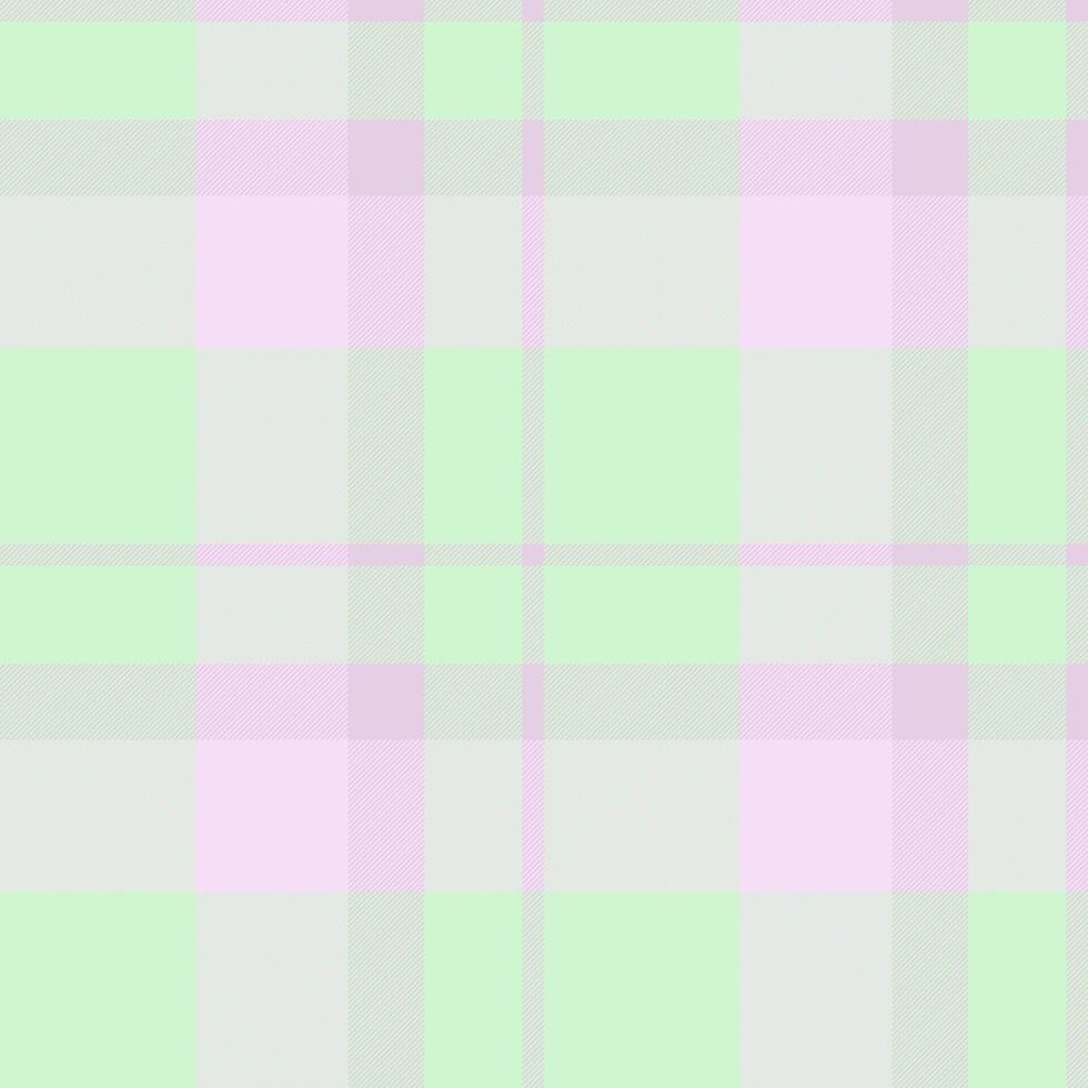 Pastel plaid pattern featuring pink, green, and gray. Seamless and gentle, ideal for backgrounds, textiles, or creative design projects with a calming mood. vector