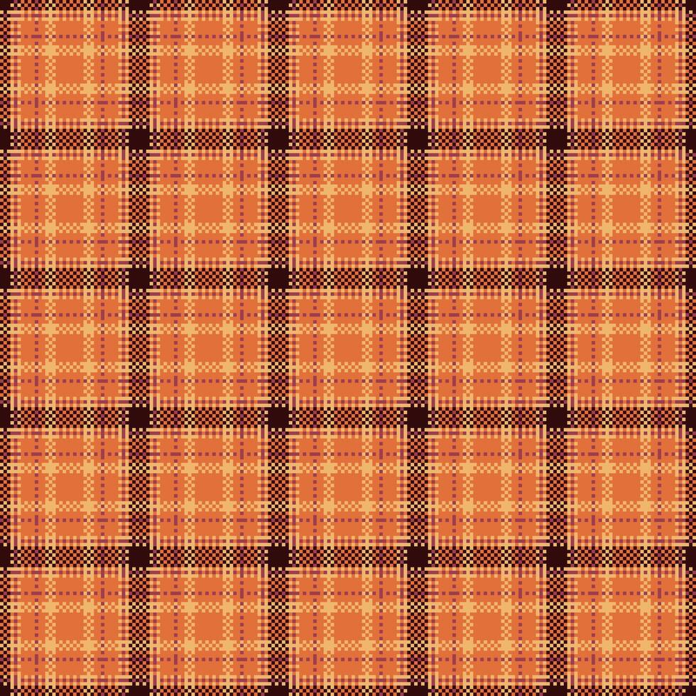 Autumnal pixel plaid pattern. Ideal for backgrounds, textiles, or digital art. Evokes warmth, comfort, nostalgic charm. Adds a rustic, vintage feel. vector