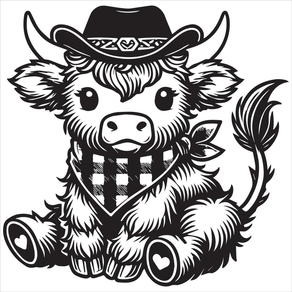Cute Highland Cow Digital Sticker for Kids vector