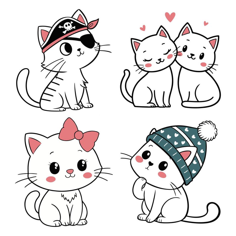 collection of Baby Kitten Cutie in Cartoon Cat Doodle Style vector