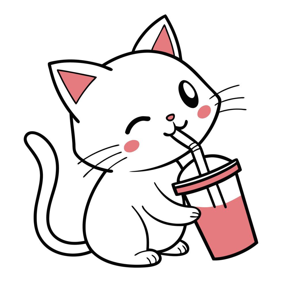 Adorable Cartoon Cat Doodle Drawing vector