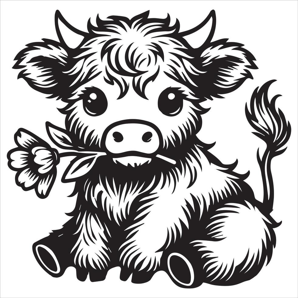 Highland Cattle Baby Animal Print Clipart vector