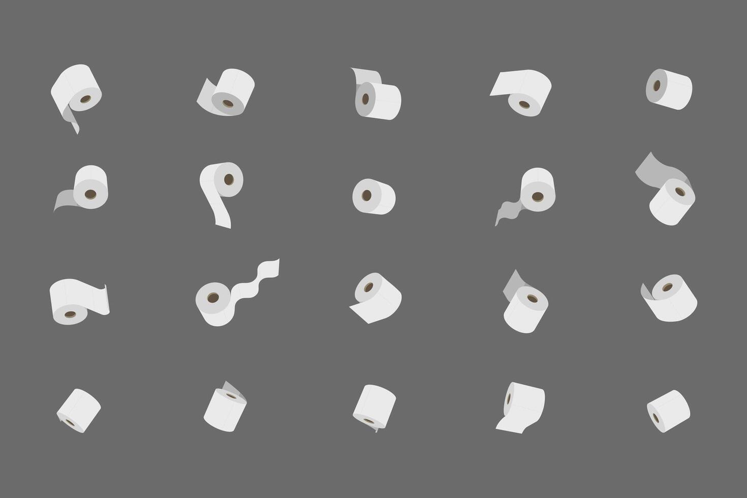 A playful collection of toilet paper rolls in various positions against a neutral grey background. Perfect for illustrating concepts of abundance, hygiene, or even the unexpected. vector