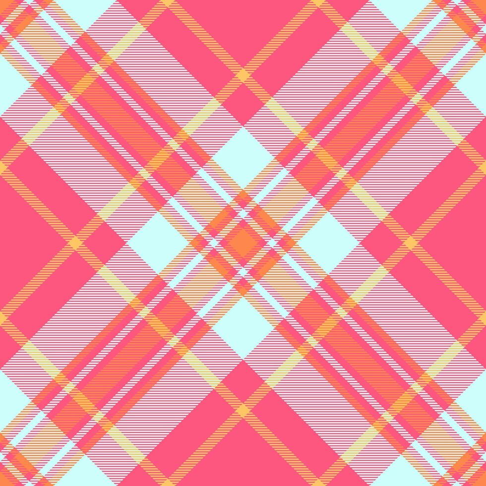 Vibrant pink, orange light blue plaid pattern. Perfect for textile design, fashion, websites, and branding. This cheerful, modern geometric textile design evokes feelings of summer and energy. vector