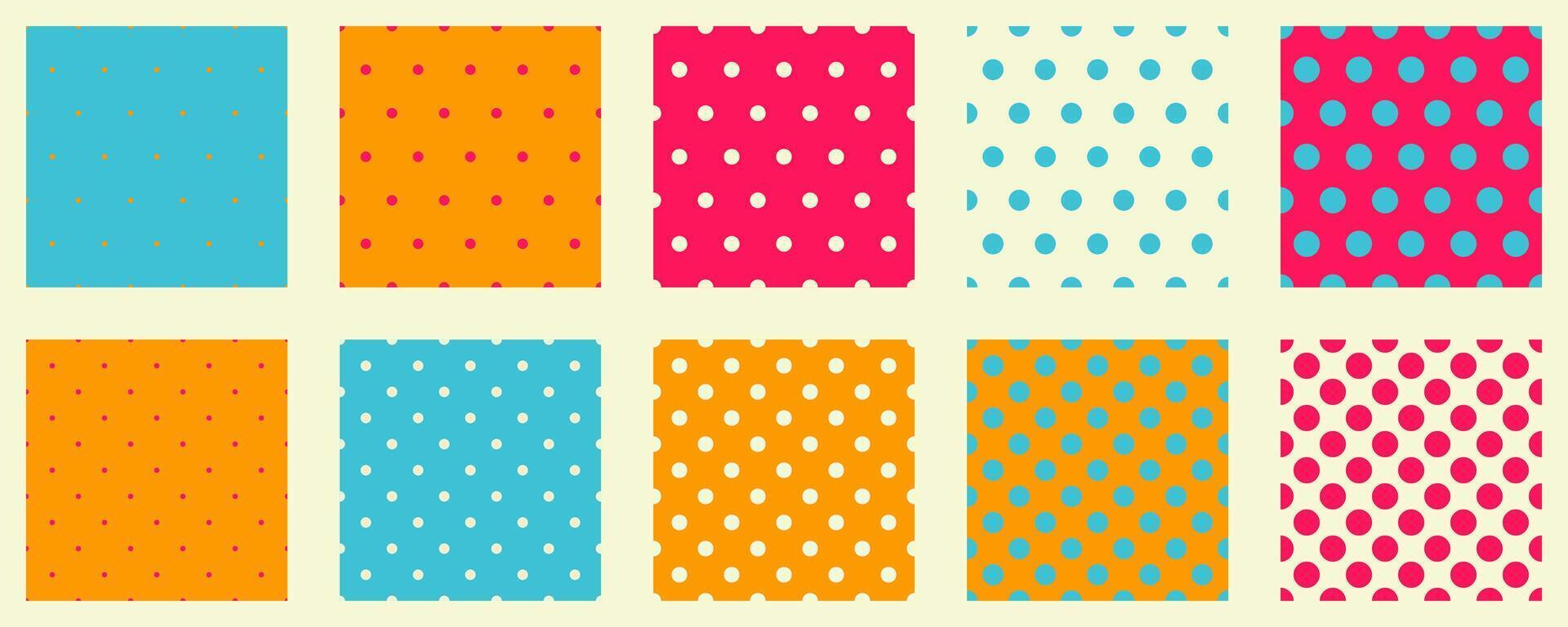 Set polka dots seamles pattern. Simple background for web or print. Abstract surface. vector