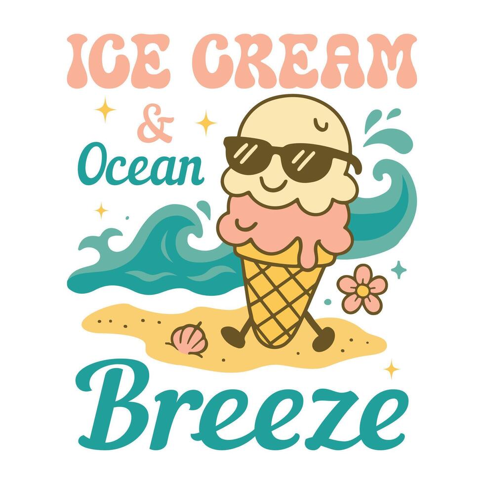ice cream ocean breeze - Trendy Summerween T-shirt Design , tropical Nature scene Tees, Summer Vibes illustration vector