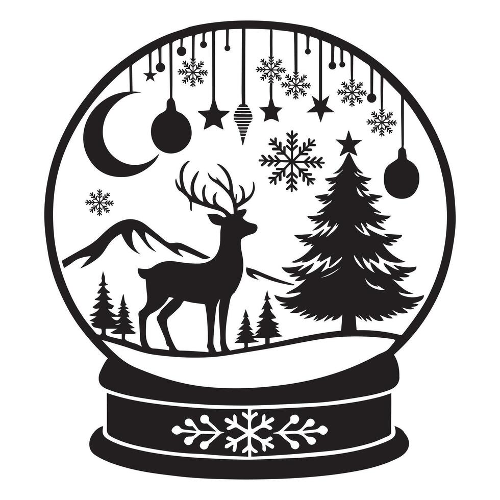 Merry Christmas Crystal Ball Art with Winter Scene and Decorative Clipart vector