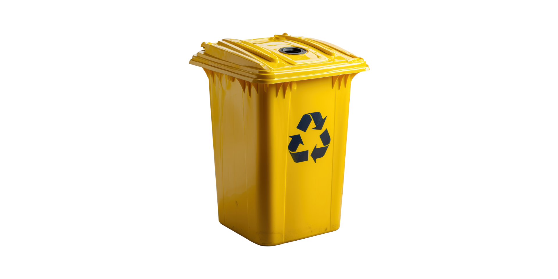Yellow Recycling Bin With Lid And Symbol. Promoting Environmental Sustainability And Waste Management Isolated On Transparent Background png