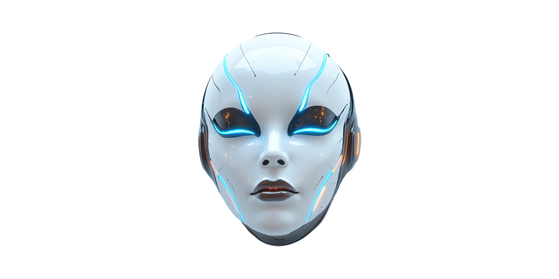 Futuristic Robotic Face With Led Accents. Advanced Ai And Cybernetic Design Concept Isolated On Transparent Background png