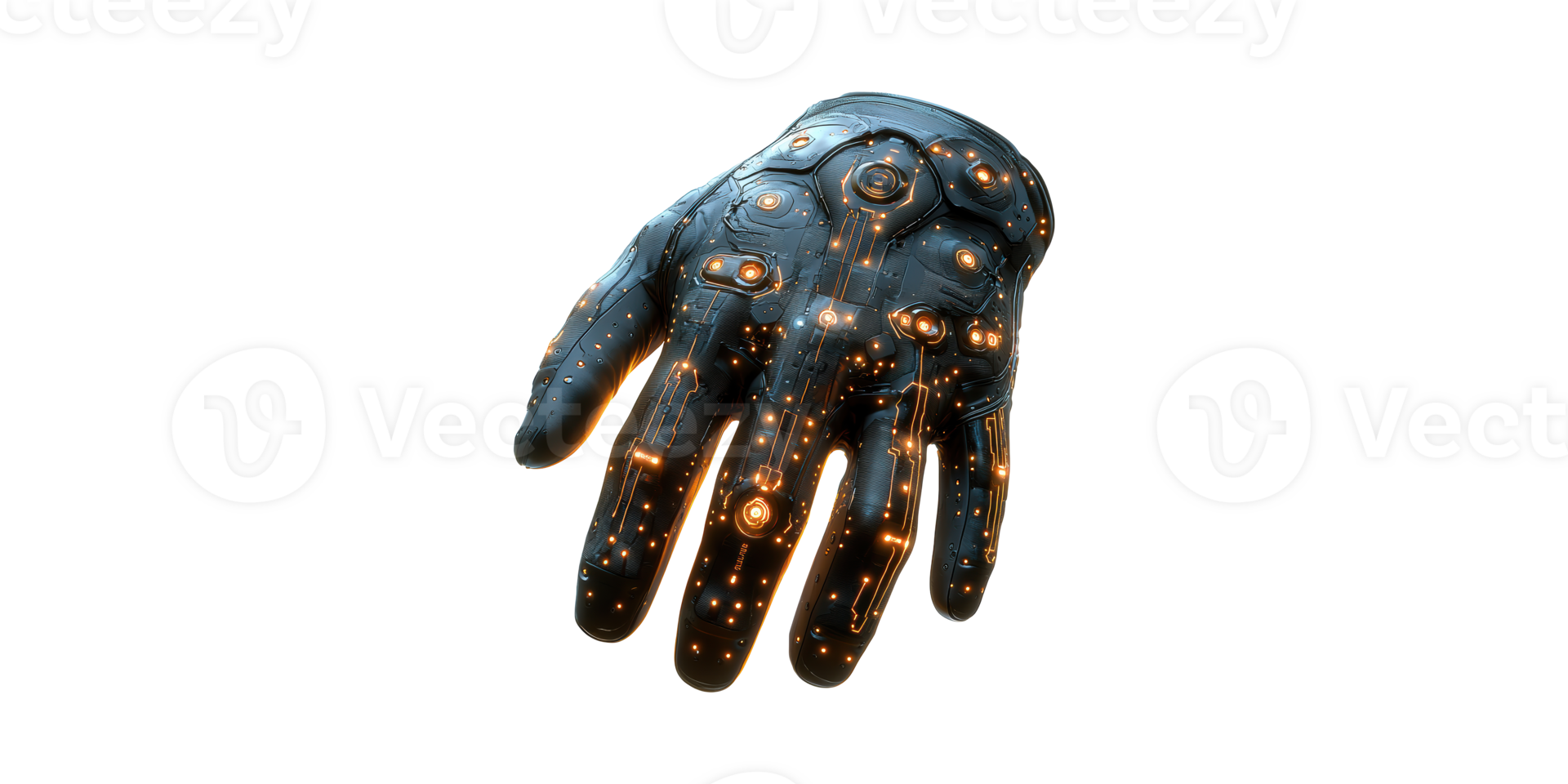 Futuristic Cybernetic Glove With Glowing Circuitry. Advanced Technology And Innovation Concept Isolated On Transparent Background png