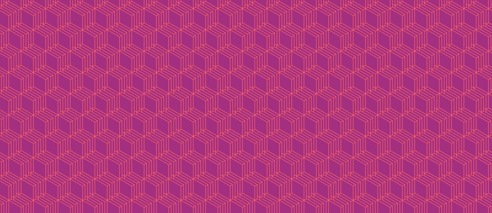 Vibrant pink geometric pattern. Intricate, repeating design of interconnected cubes creates a sense of depth and movement. Perfect for backgrounds, textiles, or modern design projects. vector