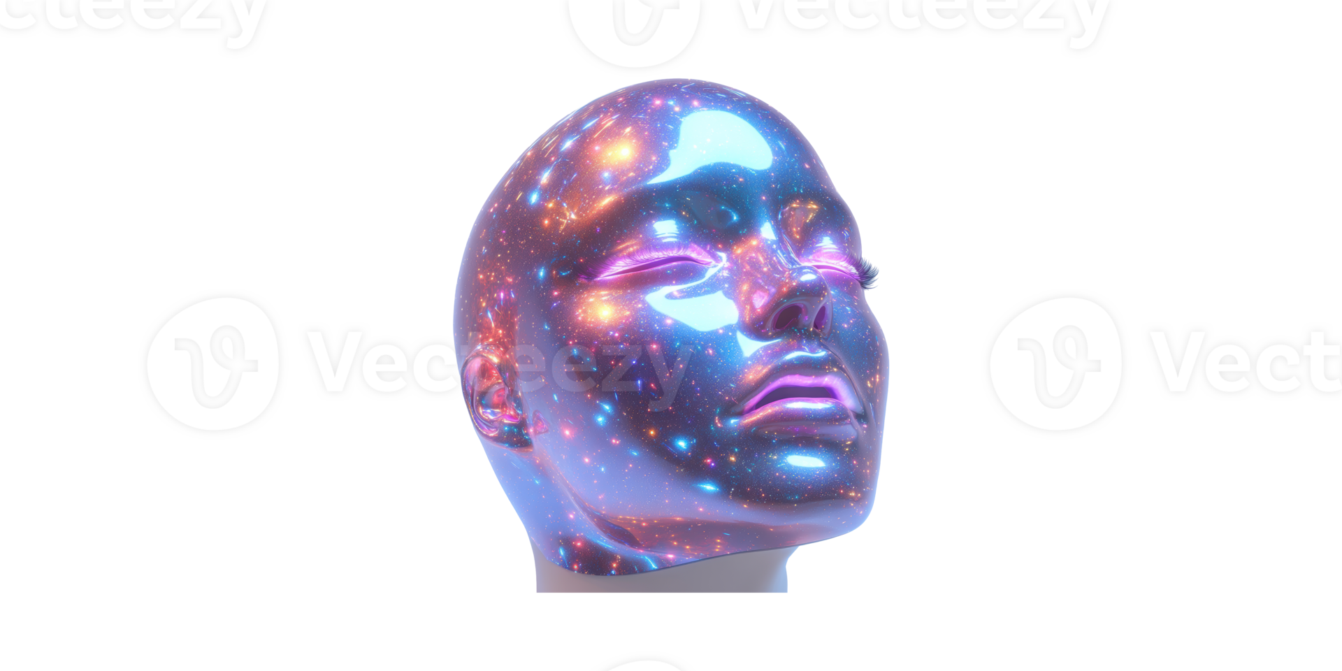 Futuristic Cosmic Face With Galaxy Texture. Exploring The Intersection Of Art And Technology Isolated On Transparent Background png