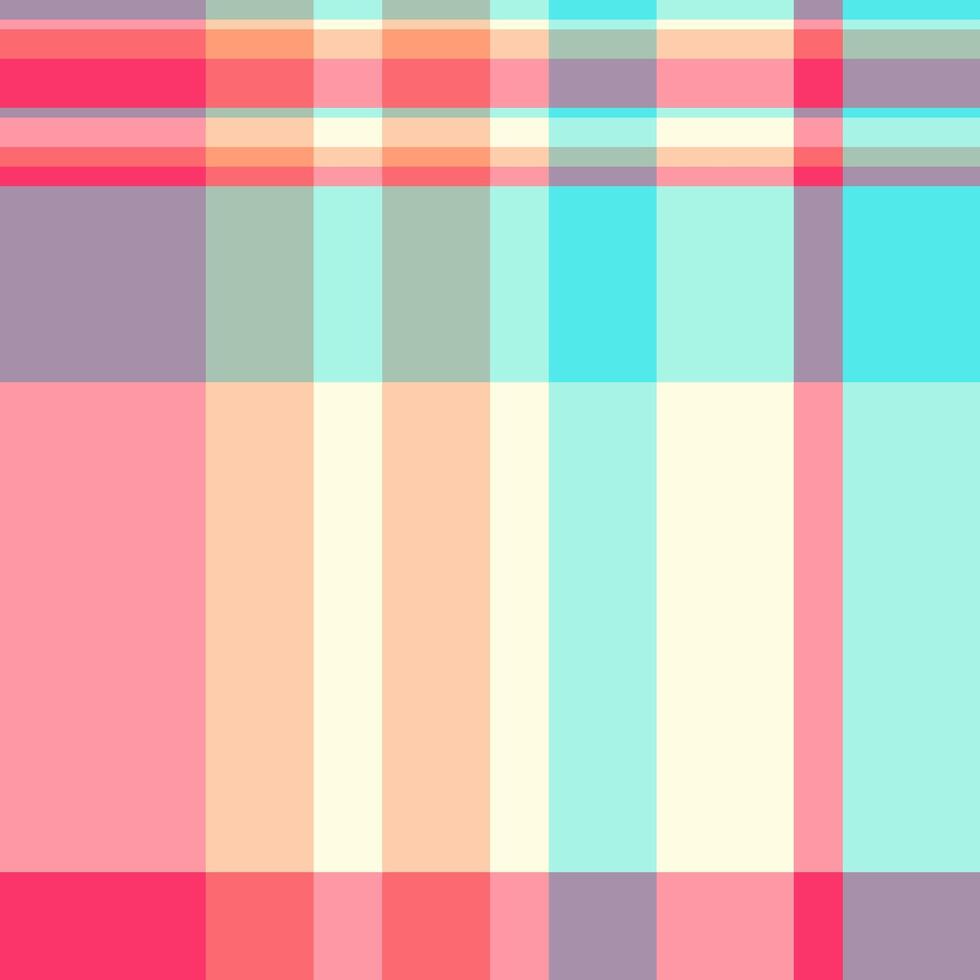 Mosaic check seamless fabric, layer background texture . Neutral tartan textile pattern plaid in red and teal colors. vector