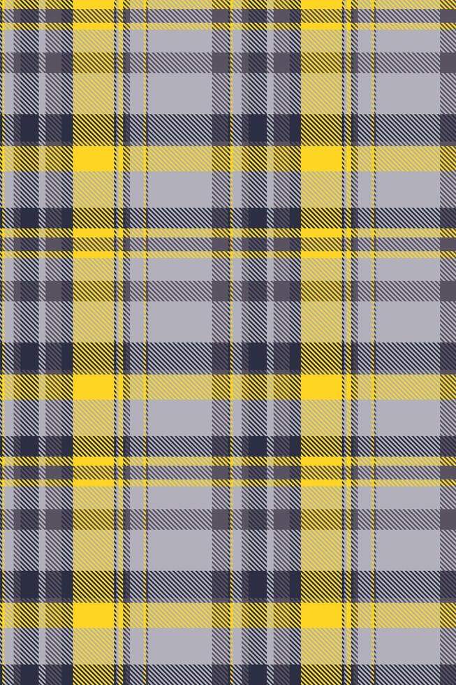 Vibrant yellow and gray plaid pattern. Perfect for textile design, fashion, or website backgrounds. This seamless texture offers a stylish and modern aesthetic, conveying warmth and sophistication. vector