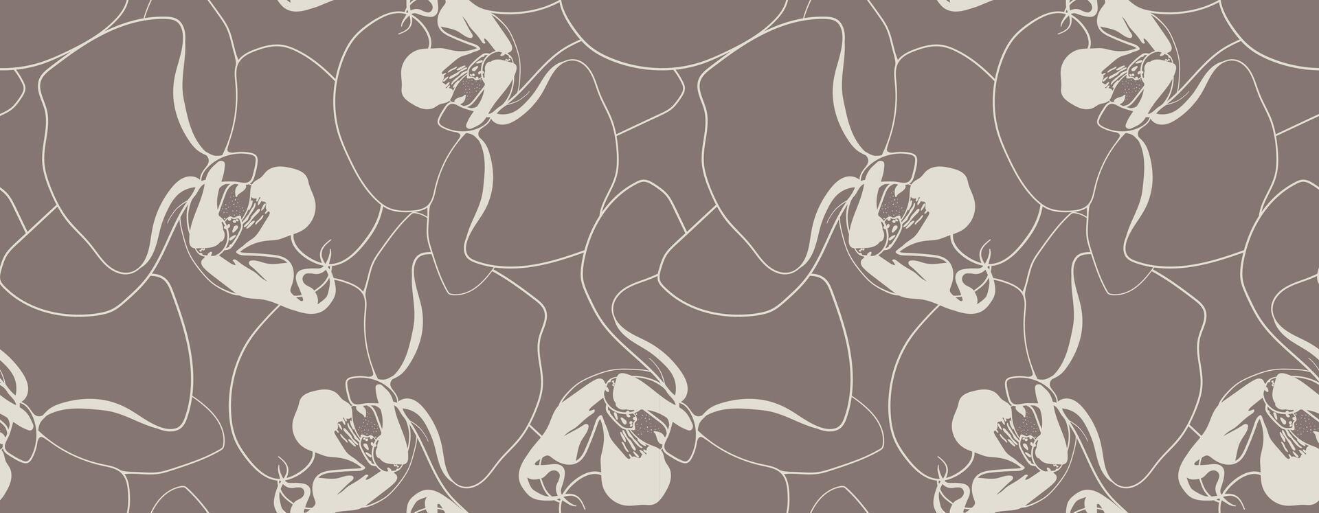 Elegant, minimalist orchid pattern. Subtle line art design on a muted taupe background creates a sophisticated, seamless texture. Ideal for website backgrounds, textile prints, or stationery. vector