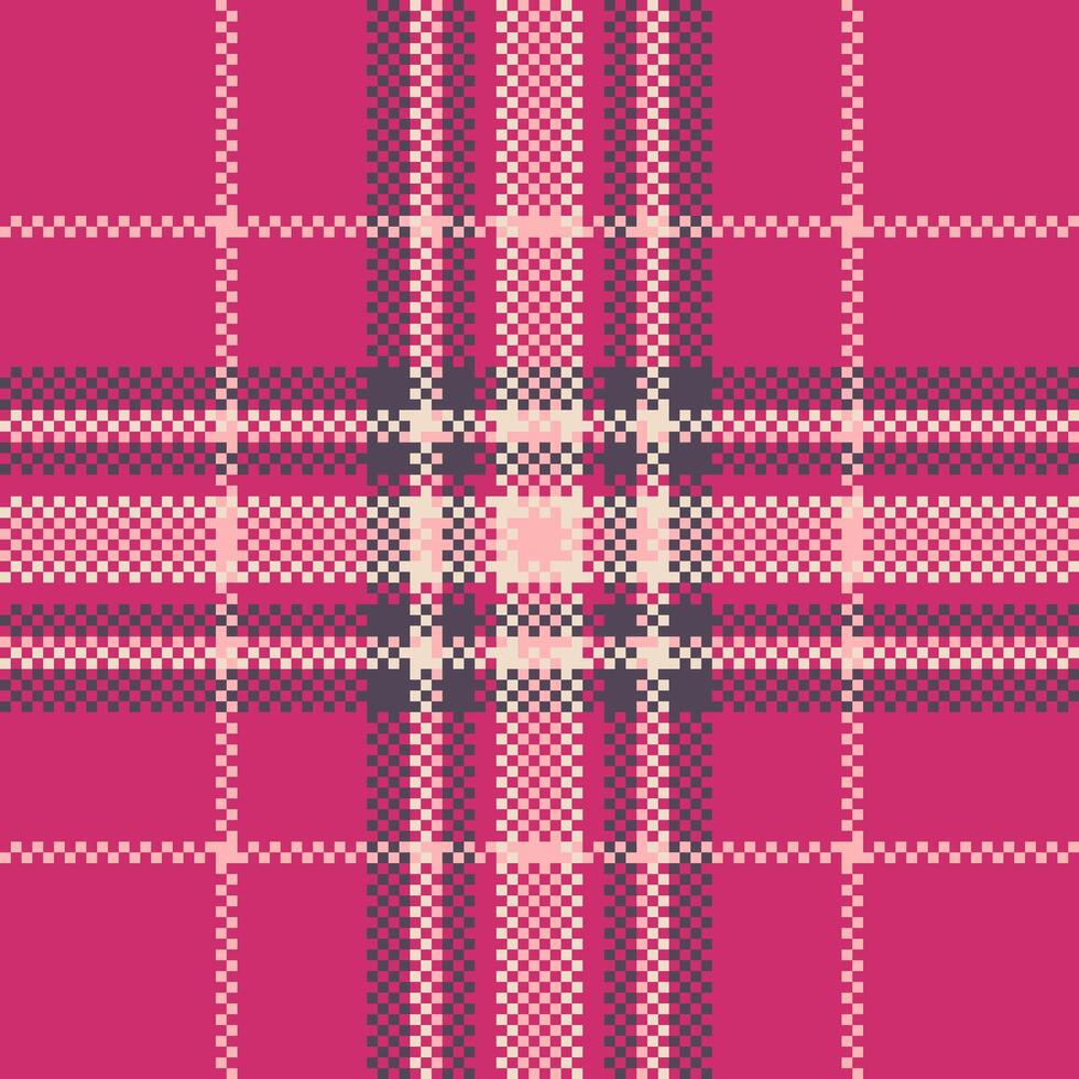 Pixelated plaid pattern in pink hues. Retro textile design with a vintage feel, perfect for backgrounds, web design, or creative projects needing a nostalgic touch. vector