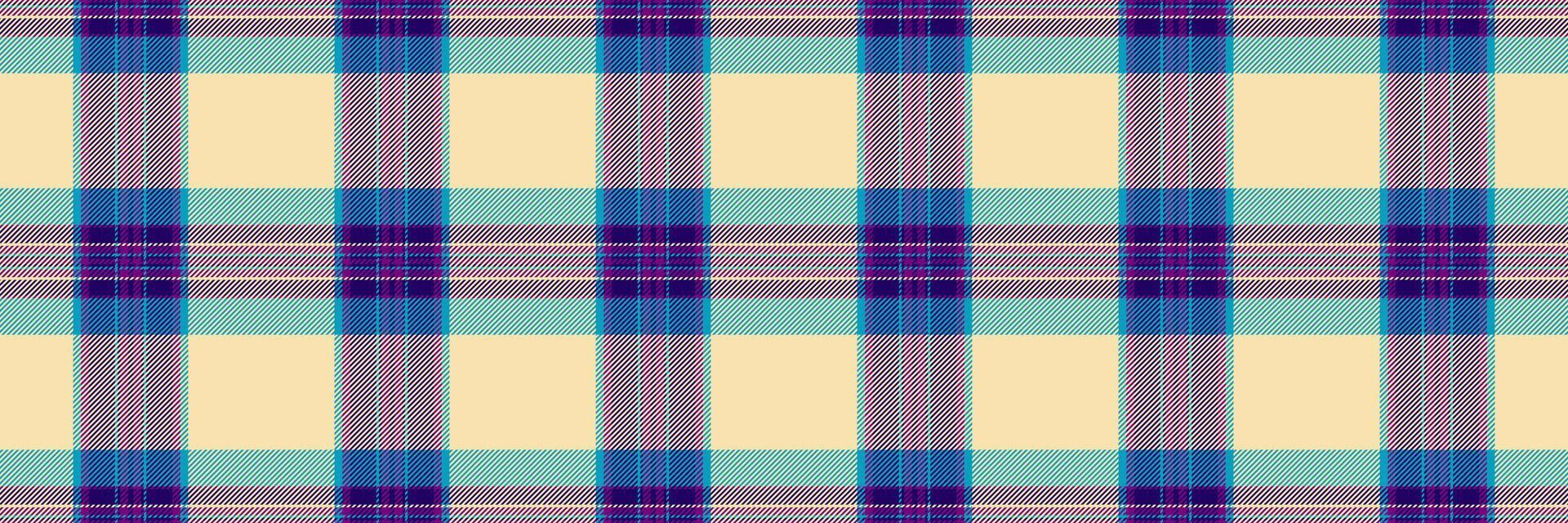 Vibrant pastel plaid pattern in teal, purple, and cream. Perfect for textile designs, website backgrounds, or crafting projects. vector