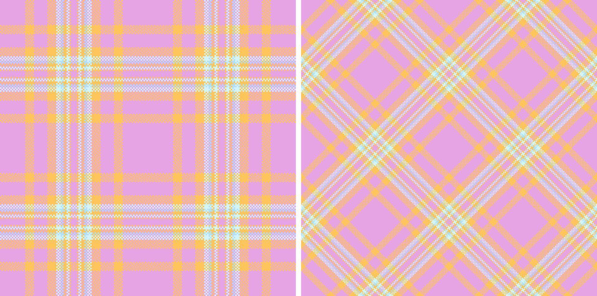 Pastel pink and yellow plaid patterns. Two seamless textures offer versatile design options for textiles, websites, or packaging. Perfect for branding, fashion, and crafting projects. vector