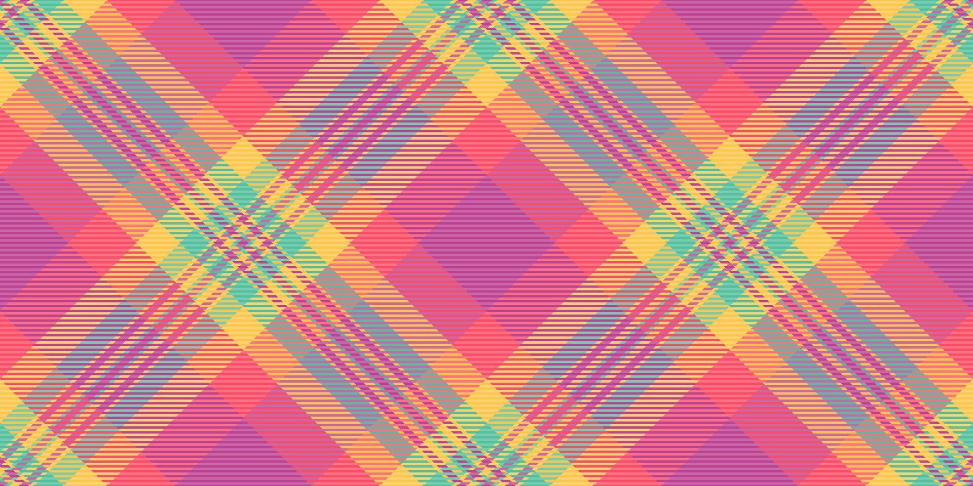 Vibrant diagonal plaid pattern in pastel shades of pink, yellow, and teal. Perfect for textile design, fashion, website backgrounds, or any project needing a cheerful, modern geometric texture. vector