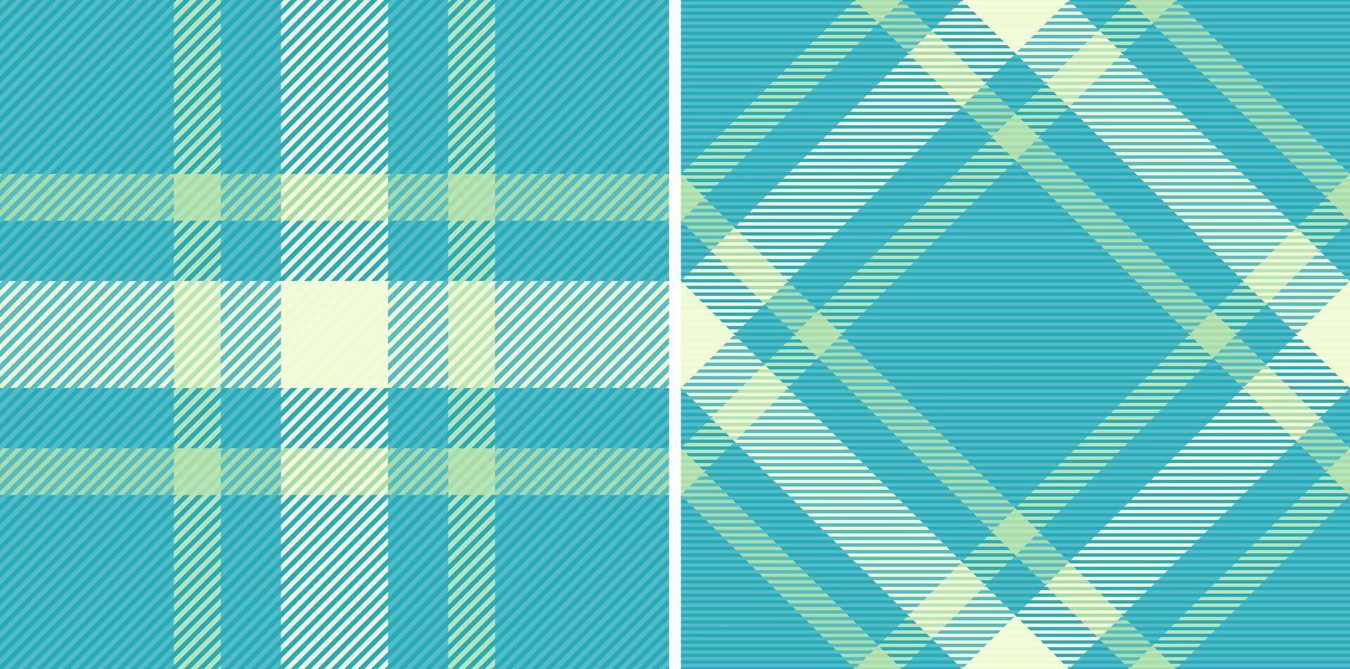Elegant teal and pale yellow plaid patterns, perfect for textile design, fashion, or website backgrounds. These seamless textures offer versatile options for creating a fresh, modern aesthetic. vector