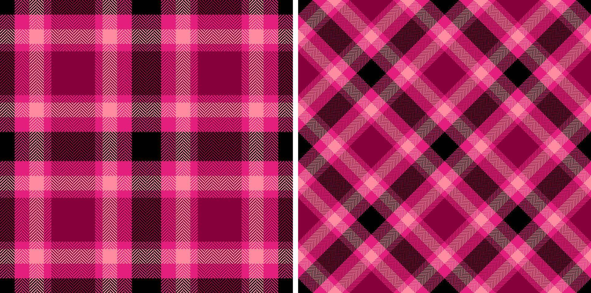 Vibrant pink plaid pattern set, classic tartan design. Ideal for backgrounds, textiles, apparel, or festive design elements. Versatile and stylish texture. vector