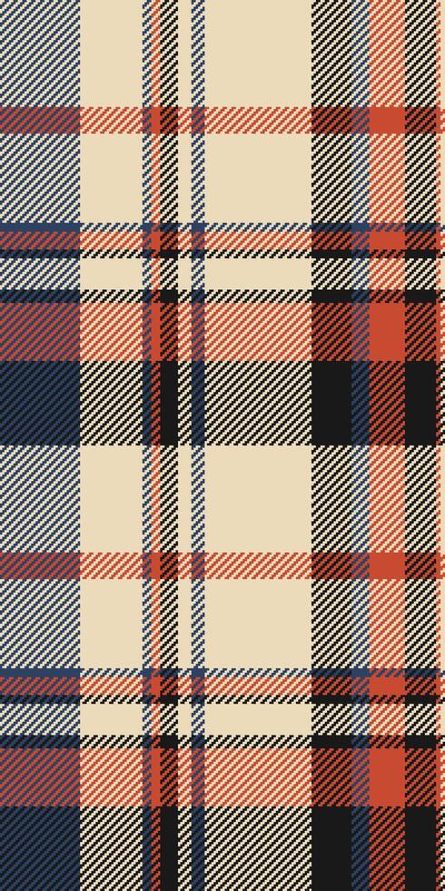 Elegant cream, coral, navy, and black plaid pattern. Perfect for textile designs, website backgrounds, or autumnal themed projects. This versatile image evokes warmth and sophistication. vector