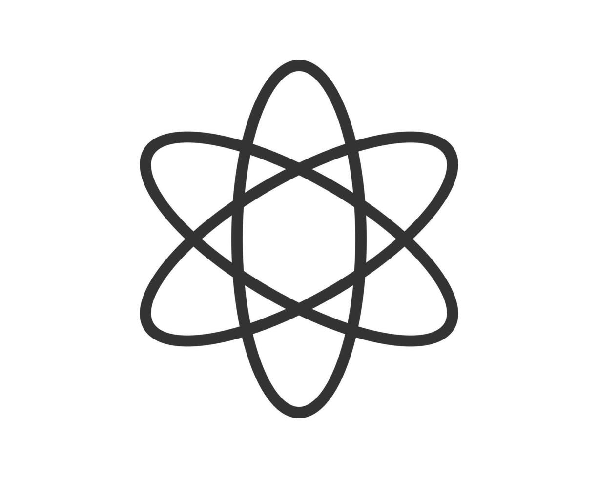 Minimalist atom symbol in black on white. Represents science, technology, or innovation. Ideal for education, research, or cuttingedge concepts design. vector