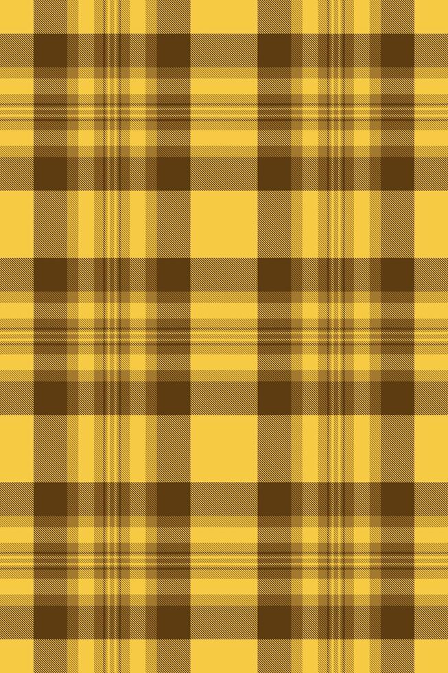 Girl tartan plaid background, sixties texture pattern seamless. Uk check fabric textile in amber and orange colors. vector