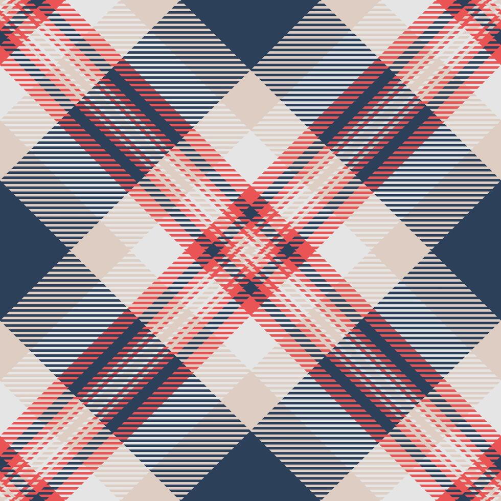 Elegant coral, navy, and beige plaid pattern. Seamless textile design ideal for fashion, home decor, or web backgrounds. This vibrant yet sophisticated texture evokes feelings of warmth and style. vector