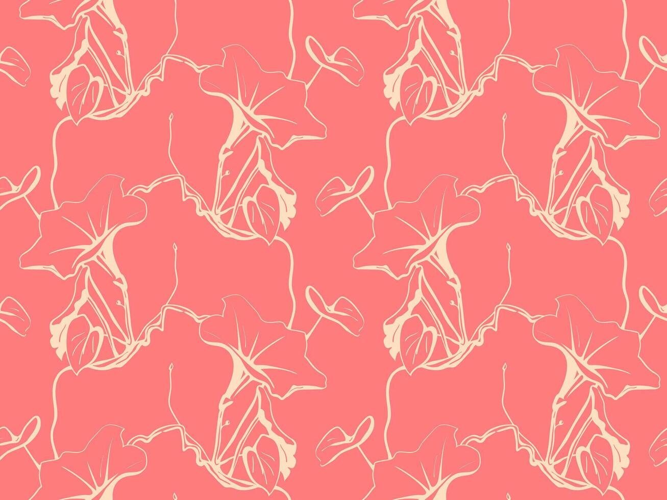 Elegant coral pink seamless pattern featuring delicate, minimalist line art floral designs. Perfect for textile prints, wallpapers, and branding projects. Evokes serenity and sophistication. vector