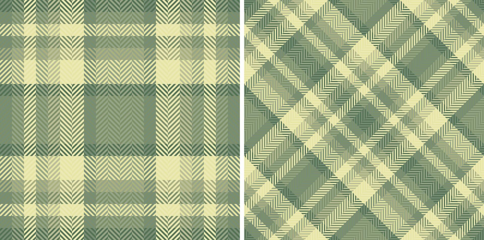 Elegant duo of seamless green and beige herringbone plaid patterns. Perfect for textile design, fashion, wallpaper, or website backgrounds. Subtle texture adds visual interest. vector