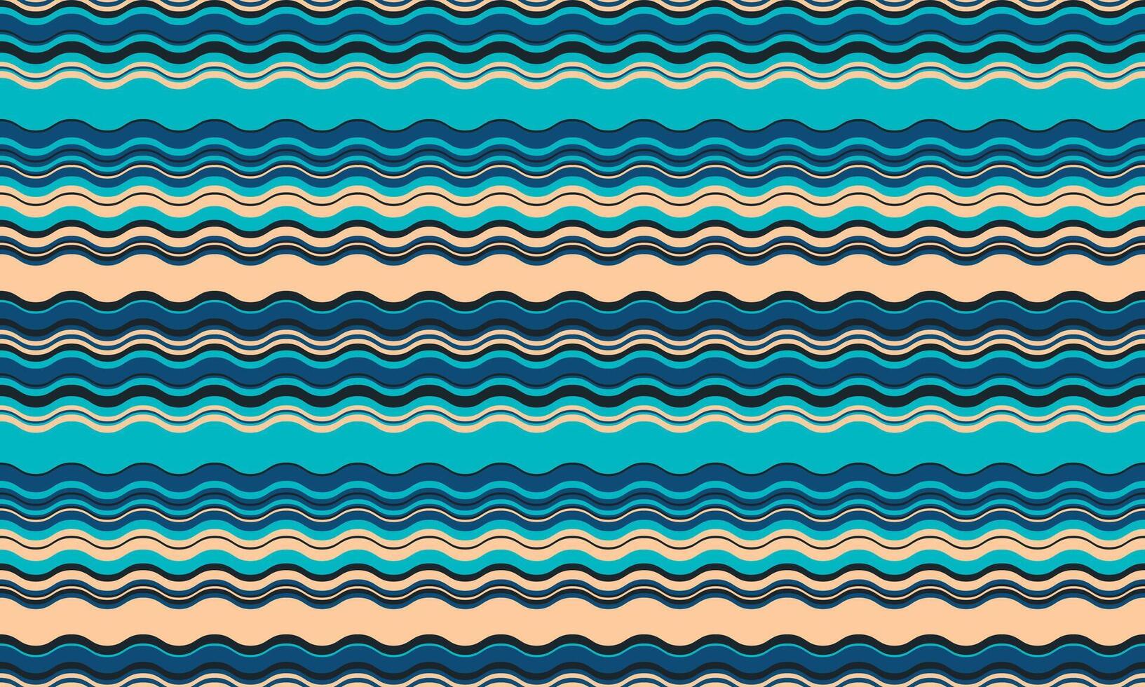 Vibrant wavy stripes in teal, blue, and peach create a seamless pattern perfect for textile design, website backgrounds, or any project needing a playful, summery feel. vector