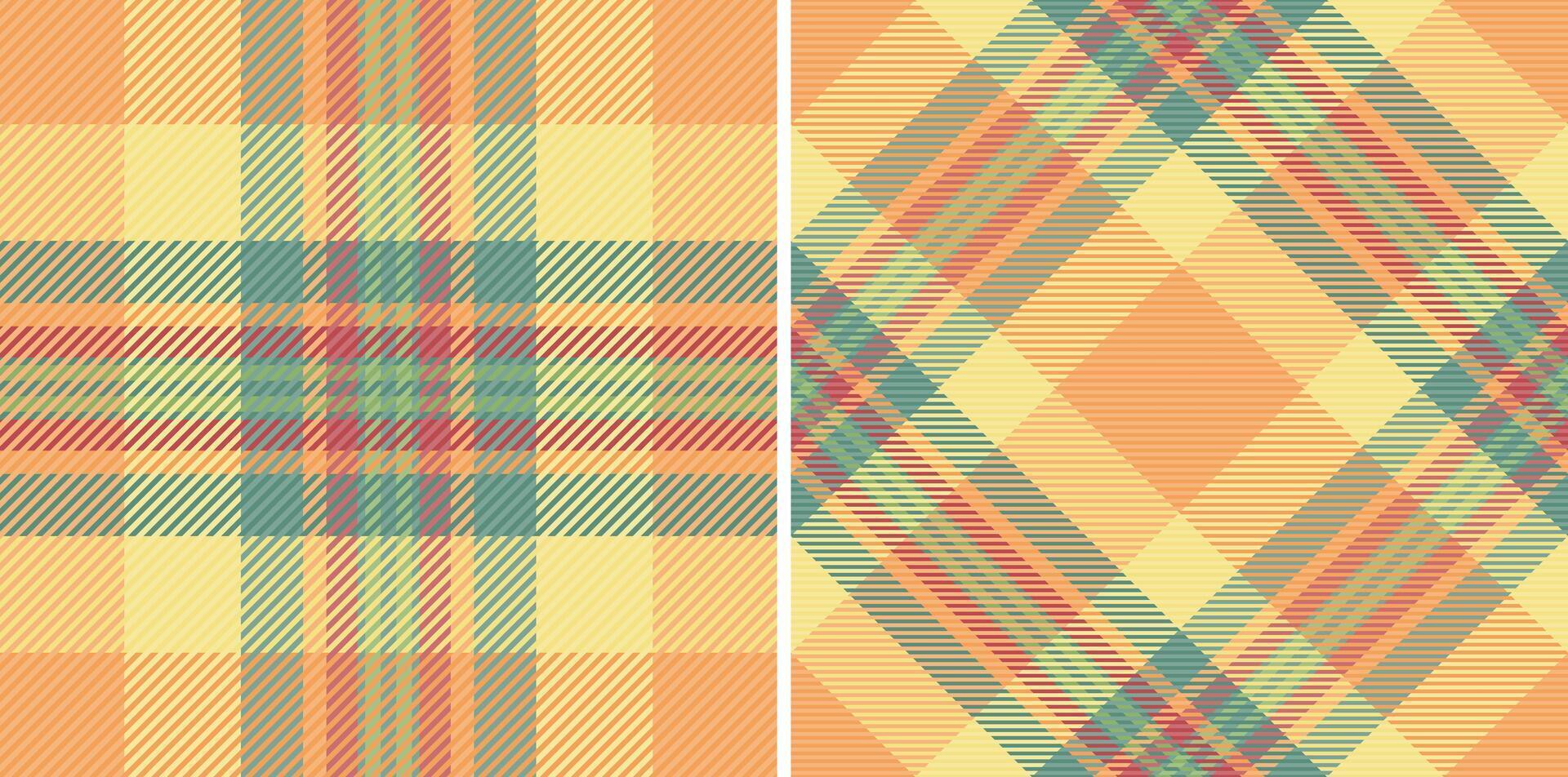 Two vibrant plaid patterns in warm autumnal hues. Perfect for textile design, fashion, home decor, and website backgrounds. The image evokes a feeling of cozy comfort and rustic charm. vector
