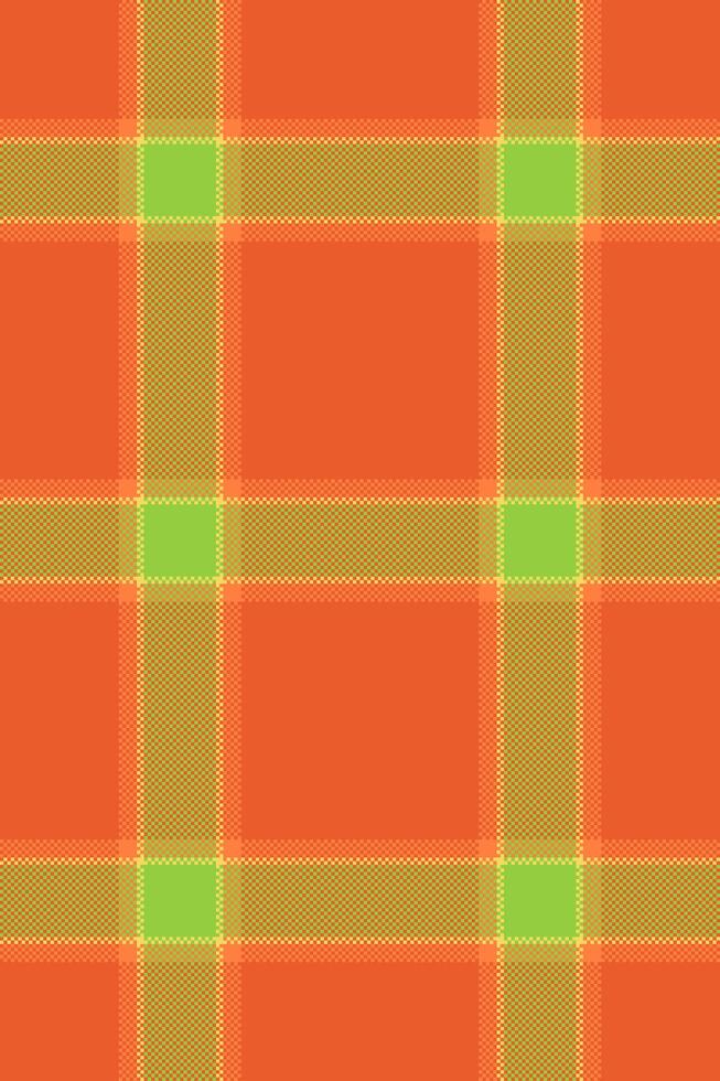 Flannel check fabric texture, designer pattern background. Identity seamless textile tartan plaid in orange and green colors. vector