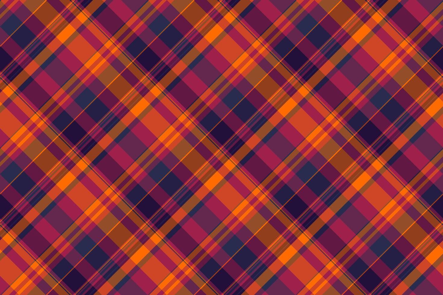 Warm, vibrant tartan pattern in orange, burgundy, and navy. Ideal for backgrounds, textiles, and designs needing a classic yet modern touch. Versatile texture. vector