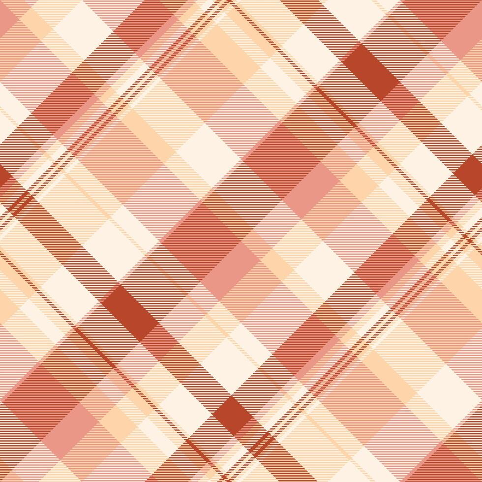 Elegant diagonal plaid pattern in soft peach, coral, and cream tones. Perfect for textile design, fashion, branding, or website backgrounds. vector