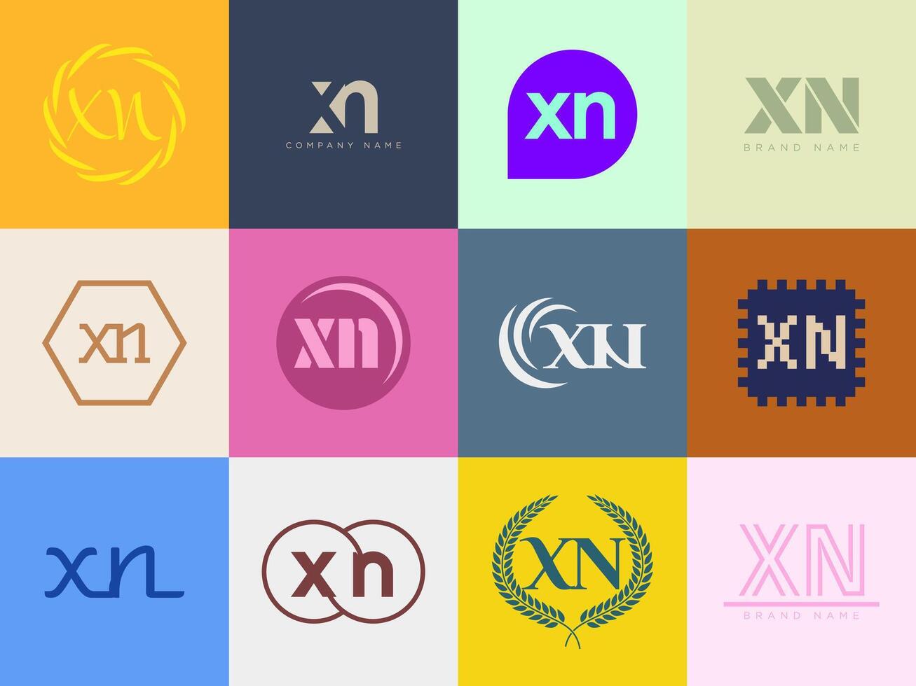 XN logo company template. Letter x and n logotype. Set different classic serif lettering and modern bold text with design elements. Initial font typography. vector