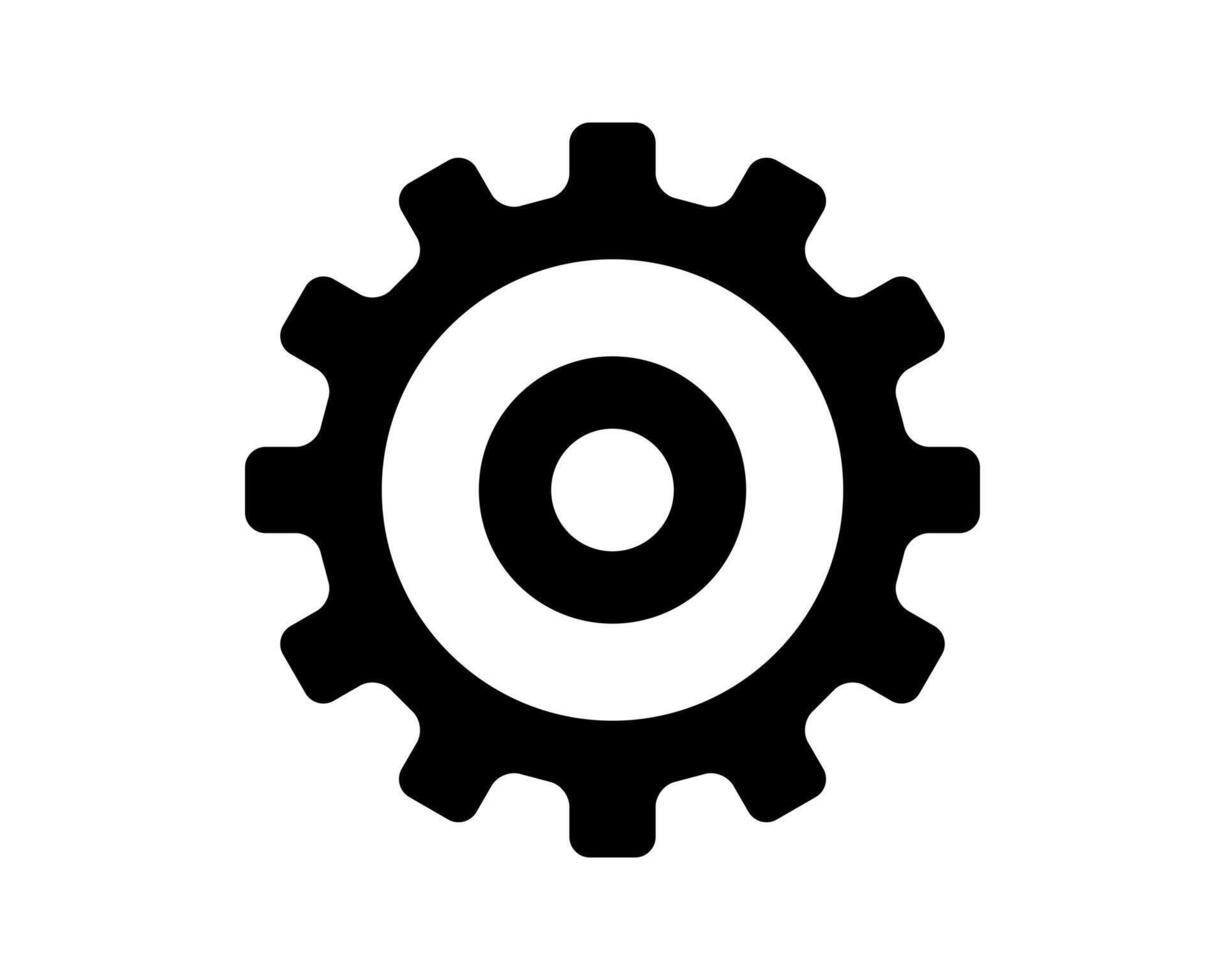 Simple black gear icon on white. Symbolizing process, settings, or mechanism. Ideal for design, tech, automation or development projects. Isolated . vector