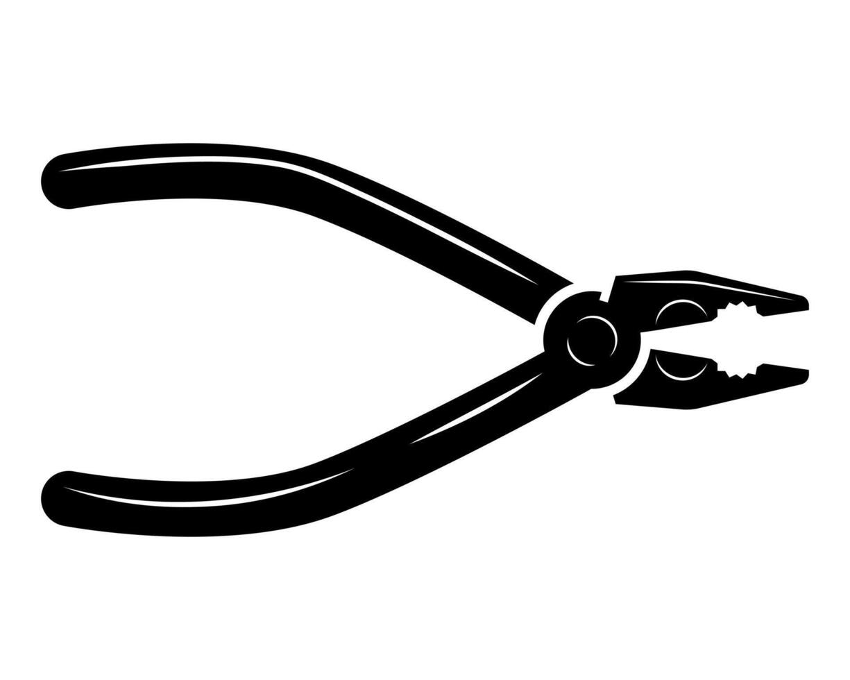 A bold, minimalist black and white graphic of pliers, representing precision and craftsmanship. Ideal for construction, engineering, or repair themes. illustration, tool icon, symbol. vector